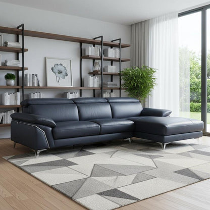Navy Blue Italian Leather L Shaped Two Piece Sofa and Chaise Sectional HomeRoots