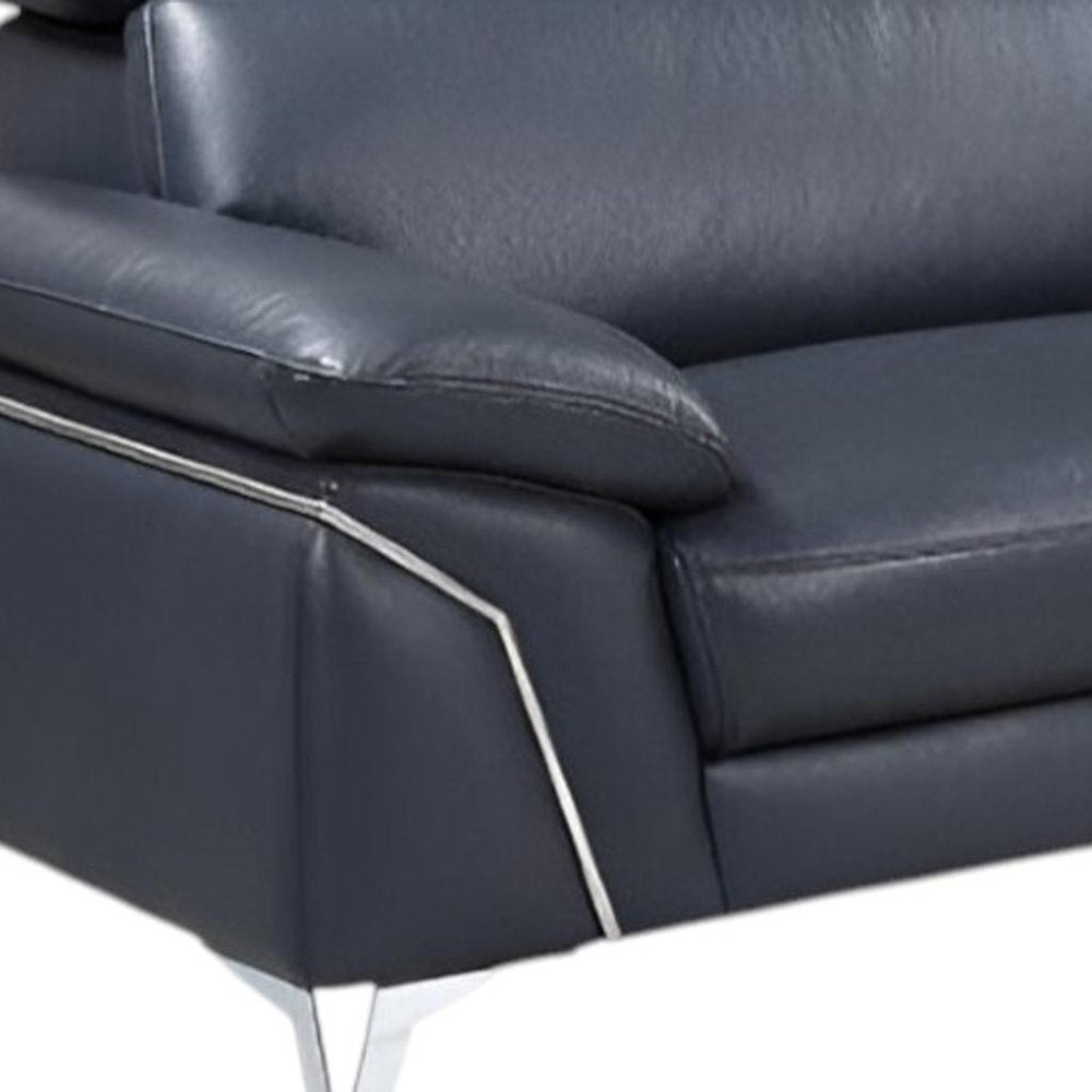 Navy Blue Italian Leather L Shaped Two Piece Sofa and Chaise Sectional HomeRoots