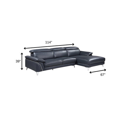 Navy Blue Italian Leather L Shaped Two Piece Sofa and Chaise Sectional HomeRoots