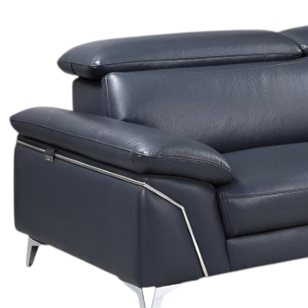 Navy Blue Italian Leather L Shaped Two Piece Sofa and Chaise Sectional HomeRoots