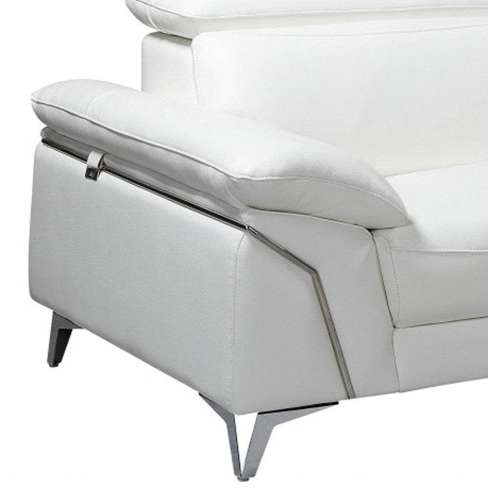 White Italian Leather L Shaped Two Piece Sofa and Chaise Sectional HomeRoots