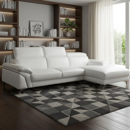 White Italian Leather L Shaped Two Piece Sofa and Chaise Sectional HomeRoots