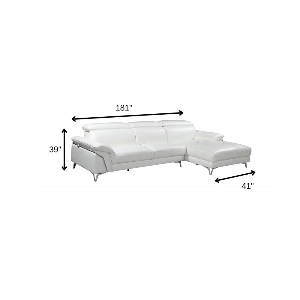 White Italian Leather L Shaped Two Piece Sofa and Chaise Sectional HomeRoots
