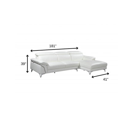 White Italian Leather L Shaped Two Piece Sofa and Chaise Sectional HomeRoots