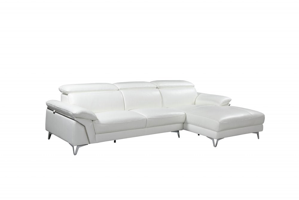White Italian Leather L Shaped Two Piece Sofa and Chaise Sectional HomeRoots
