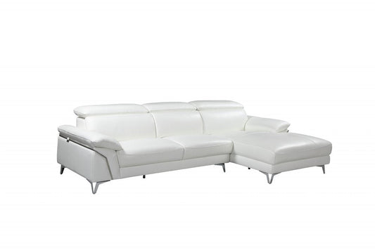 White Italian Leather L Shaped Two Piece Sofa and Chaise Sectional HomeRoots