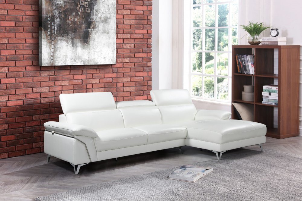 White Italian Leather L Shaped Two Piece Sofa and Chaise Sectional HomeRoots