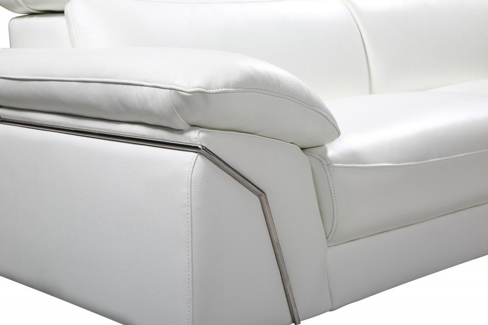 White Italian Leather L Shaped Two Piece Sofa and Chaise Sectional HomeRoots