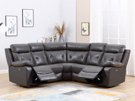 Dark Gray Polyester Blend Power Reclining U Shaped Three Piece Corner Sectional - FurniFindUSA