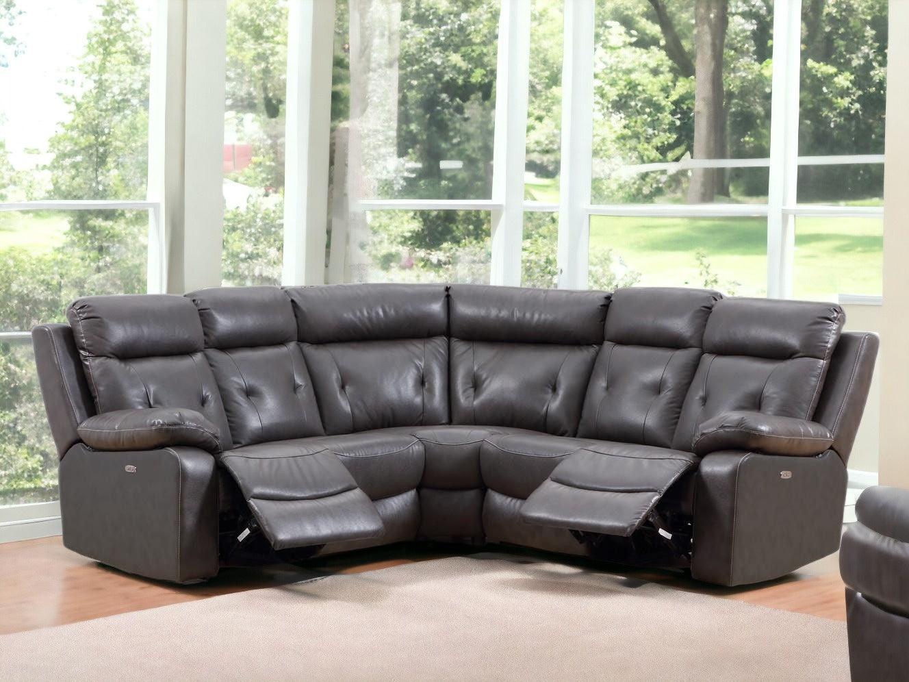 Dark Gray Polyester Blend Power Reclining U Shaped Three Piece Corner Sectional - FurniFindUSA