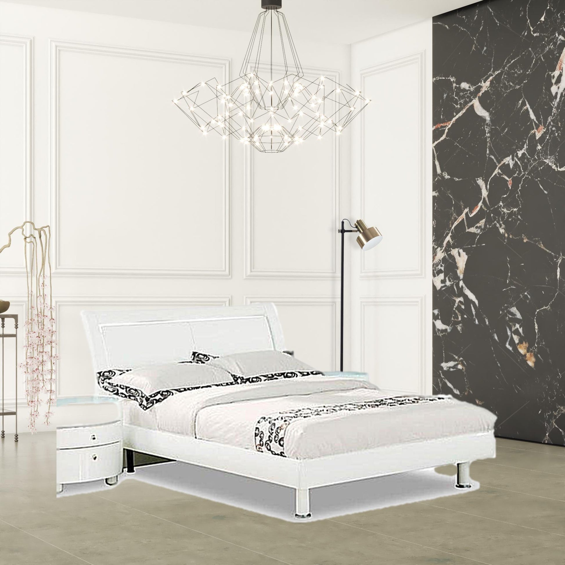 California King Tufted White Bed - FurniFindUSA