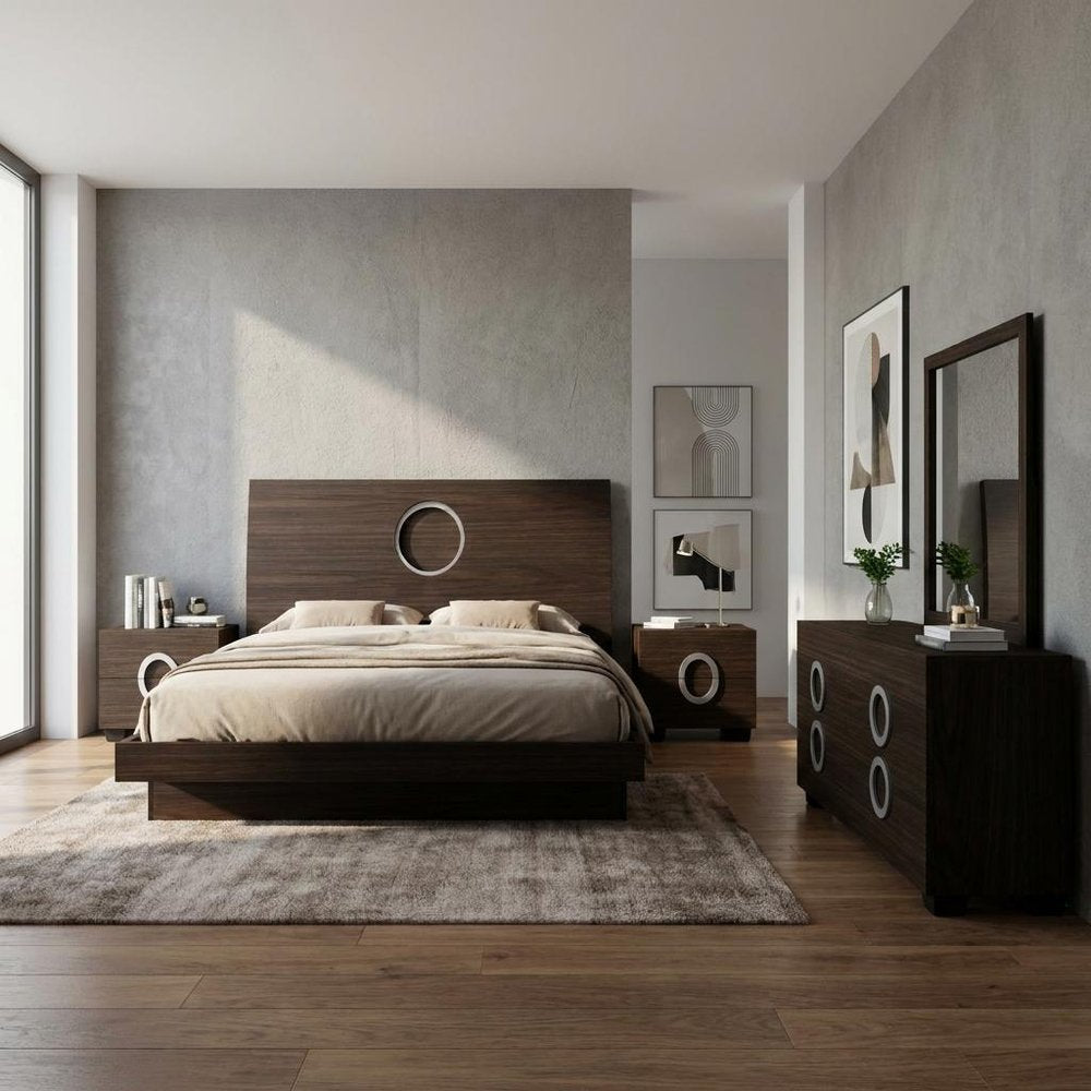 Four Piece Wood Brown Solid Wood Bedroom Set With Mirror HomeRoots