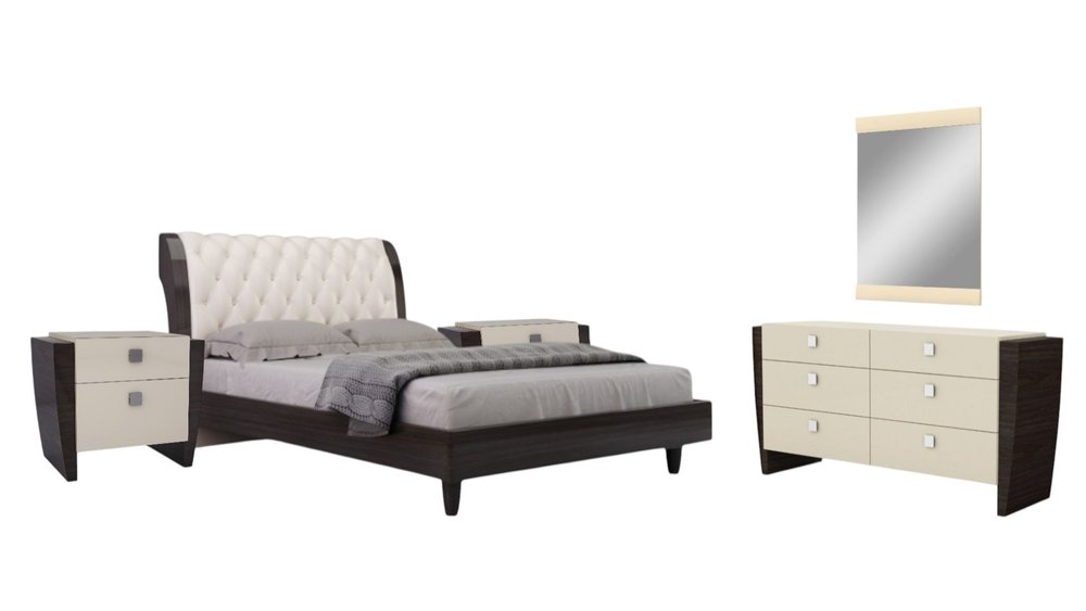 Four Piece Beige Solid and Manufactured Wood Bedroom Set With Mirror HomeRoots