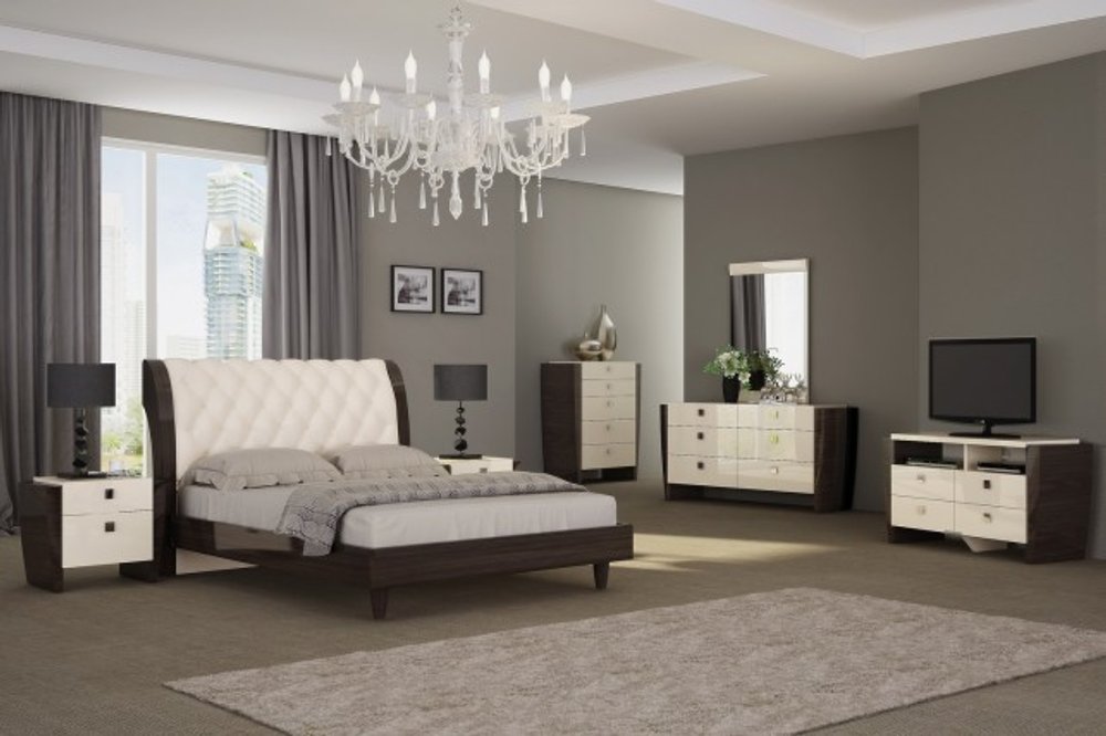 Four Piece Beige Solid Wood Bedroom Set With Mirror HomeRoots