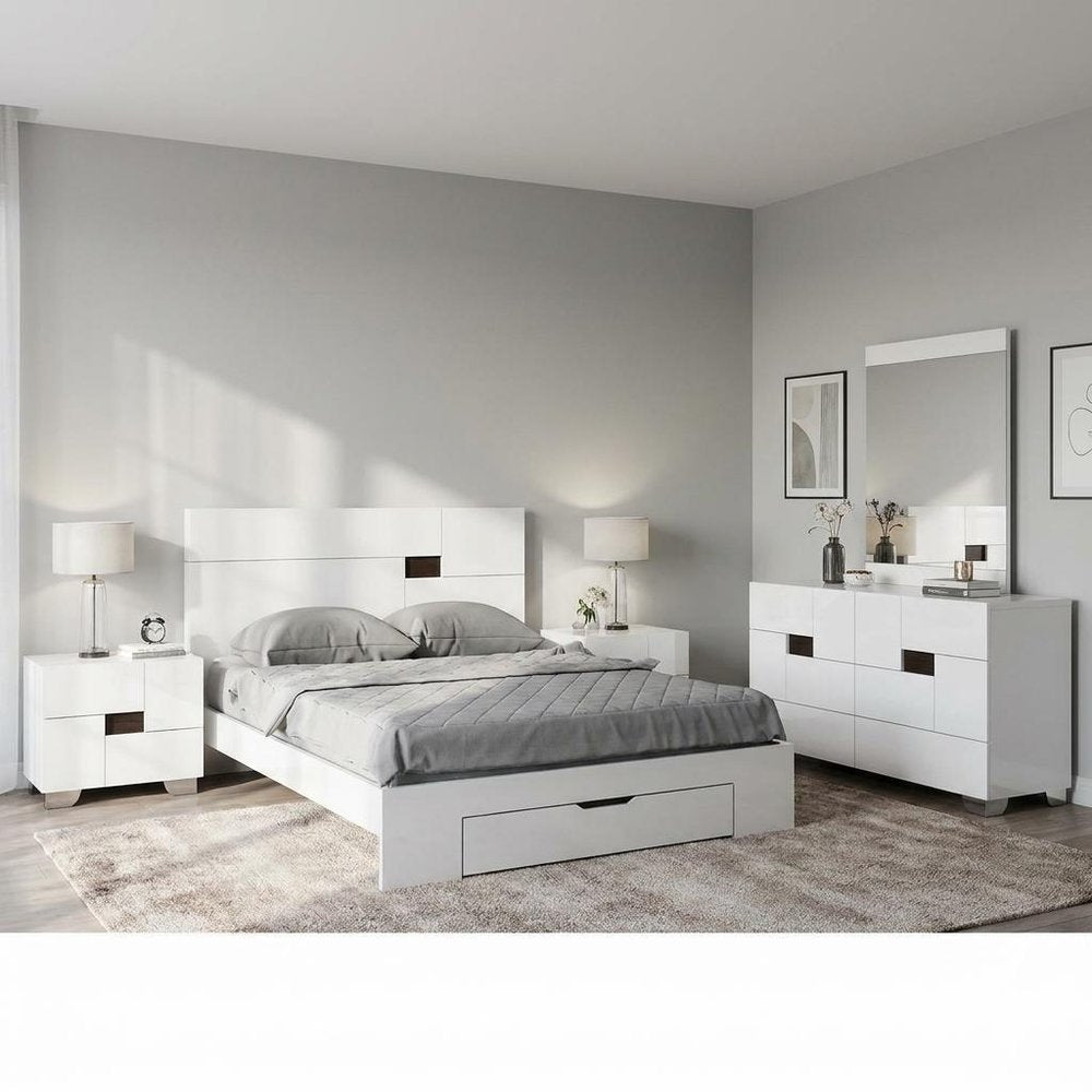 Four Piece White Solid Wood Bedroom Set With Mirror HomeRoots
