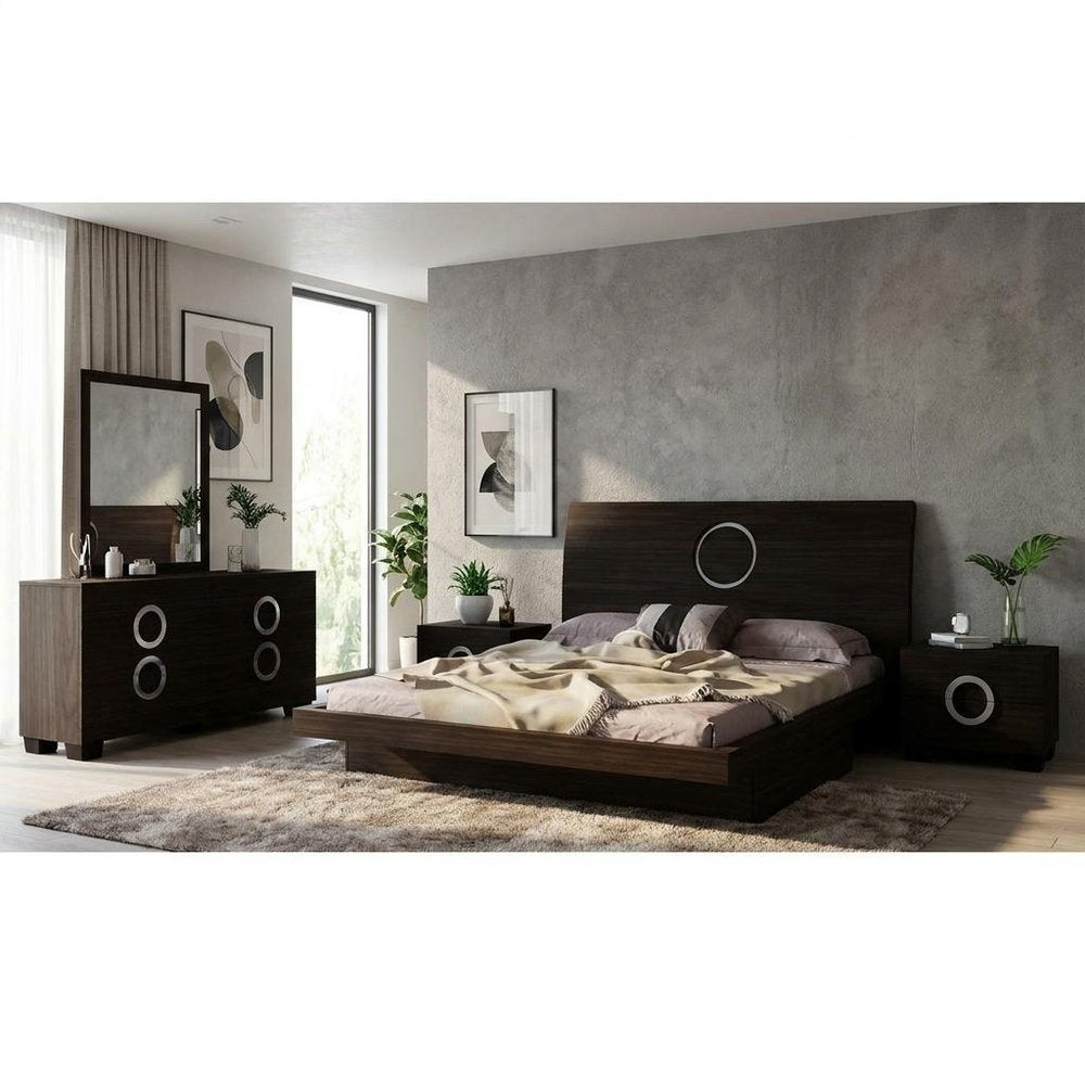 Four Piece Wood Brown Solid Wood Bedroom Set With Mirror HomeRoots