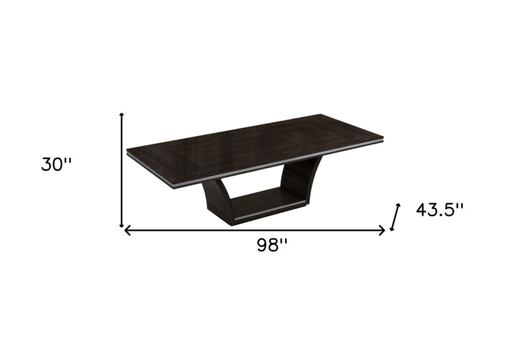 98" Dark Brown Solid Wood Self-Storing Leaf Pedestal Base Dining Table HomeRoots