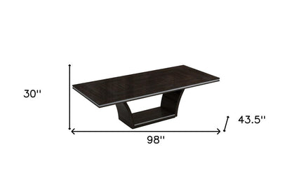 98" Dark Brown Solid Wood Self-Storing Leaf Pedestal Base Dining Table HomeRoots