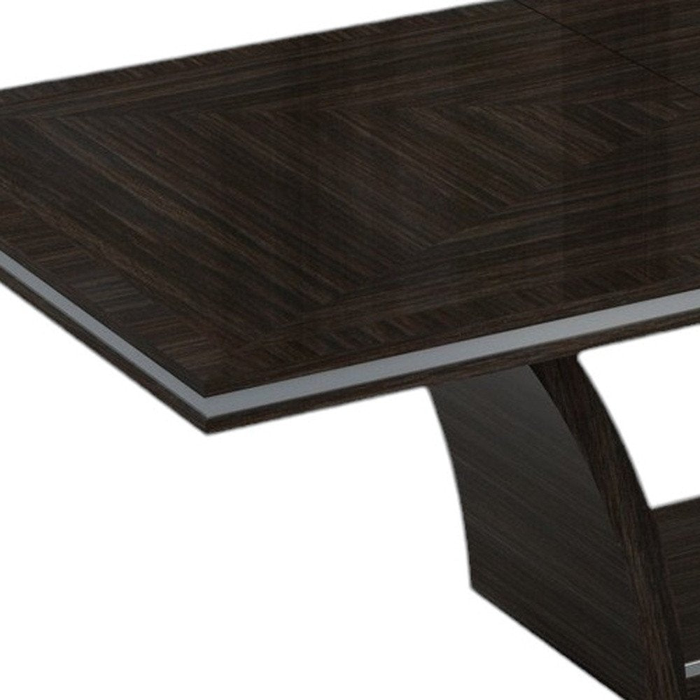 98" Dark Brown Solid Wood Self-Storing Leaf Pedestal Base Dining Table HomeRoots