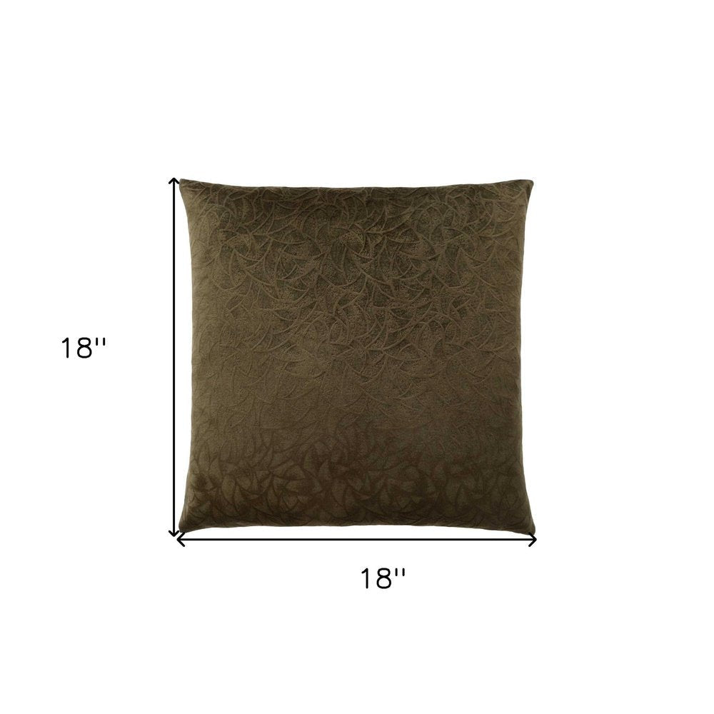 18" X 18" Dark Green Velvet Polyester Floral Zippered Pillow HomeRoots