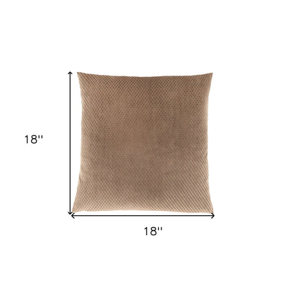 18" X 18" Beige Velvet Polyester Diamond Zippered Pillow