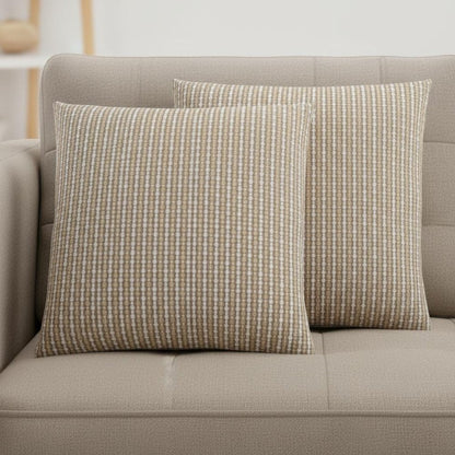Set Of Two 18" X 18" Taupe Polyester Striped Zippered Pillow HomeRoots