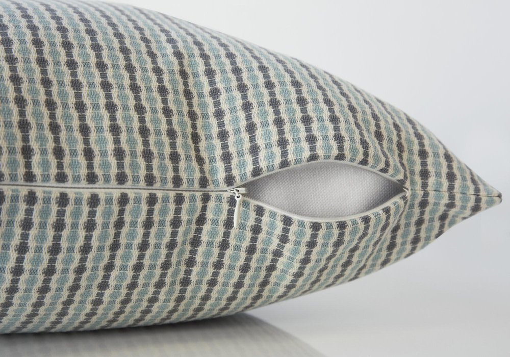 Set Of Two 18" X 18" Blue and Gray Polyester Striped Zippered Pillow — view 6