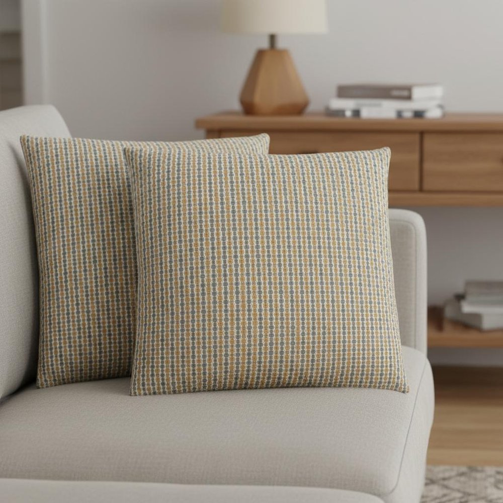Set Of Two 18" X 18" Gold and White Polyester Striped Zippered Pillow — view 1
