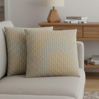 Set Of Two 18" X 18" Gold and White Polyester Striped Zippered Pillow HomeRoots