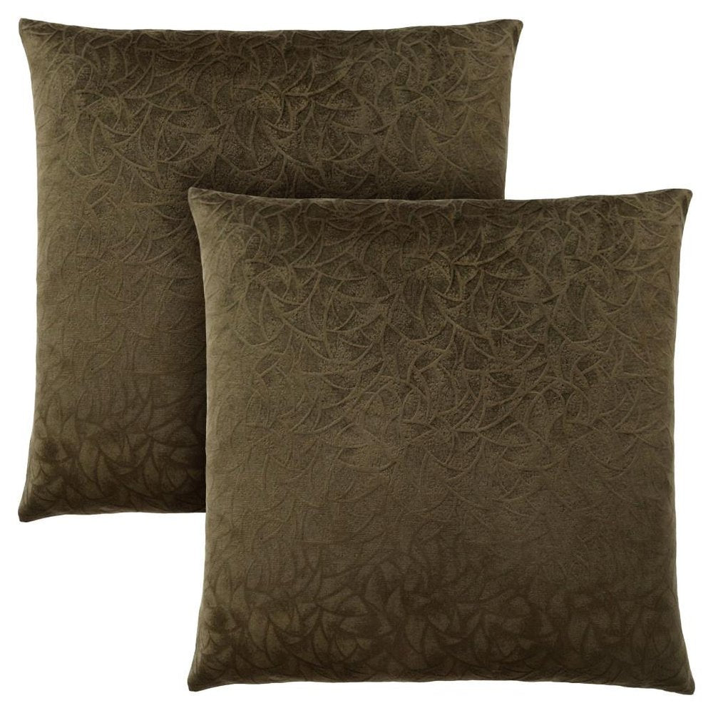 Set Of Two 18" X 18" Dark Green Velvet Polyester Floral Zippered Pillow HomeRoots