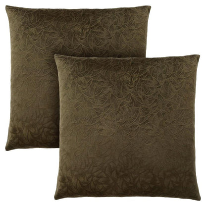 Set Of Two 18" X 18" Dark Green Velvet Polyester Floral Zippered Pillow HomeRoots