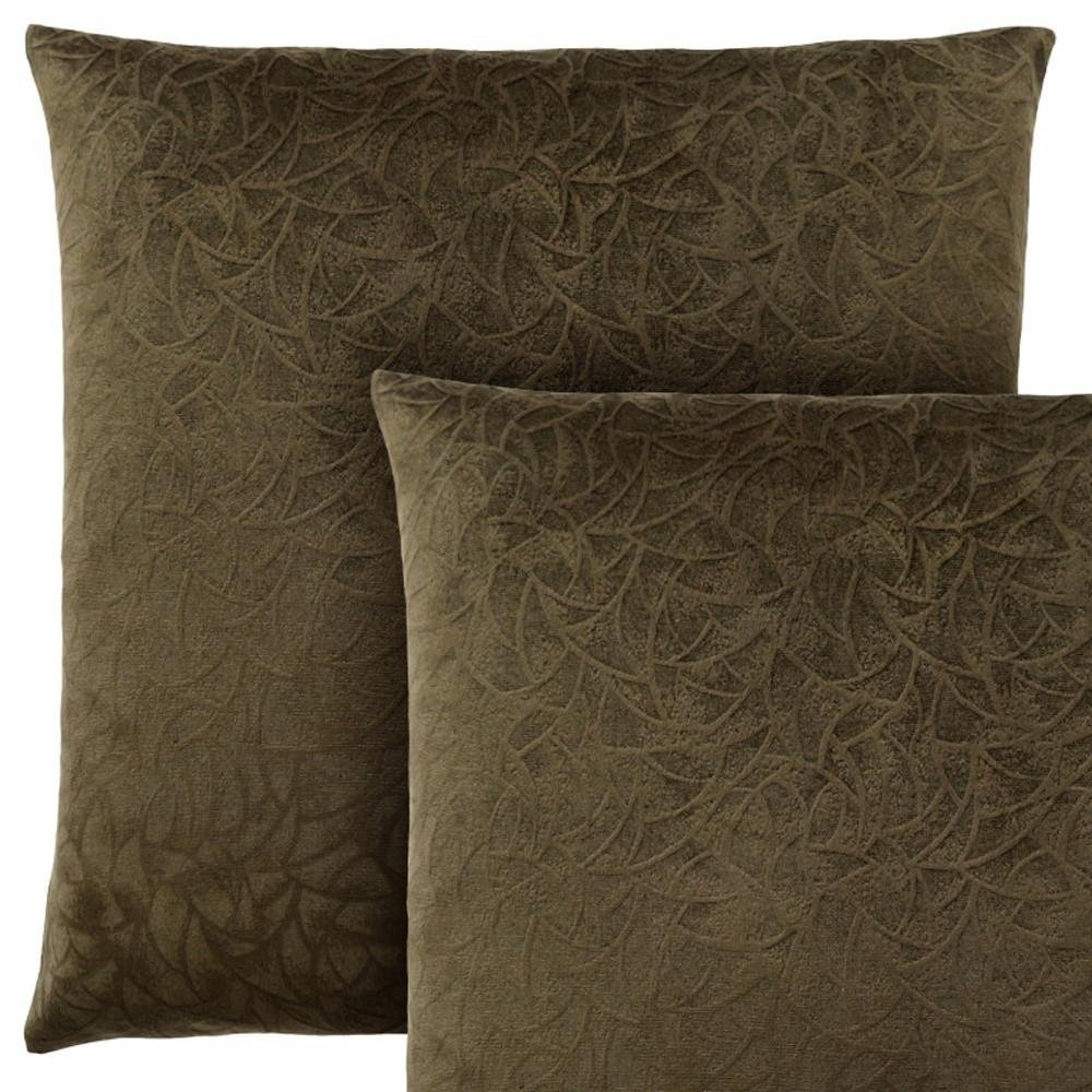 Set Of Two 18" X 18" Dark Green Velvet Polyester Floral Zippered Pillow — view 4