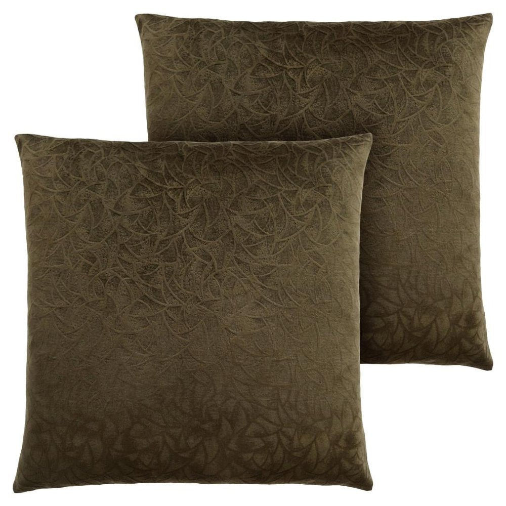 Set Of Two 18" X 18" Dark Green Velvet Polyester Floral Zippered Pillow HomeRoots