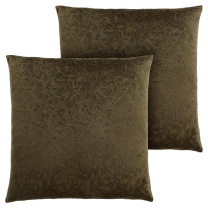 Set Of Two 18" X 18" Dark Green Velvet Polyester Floral Zippered Pillow HomeRoots