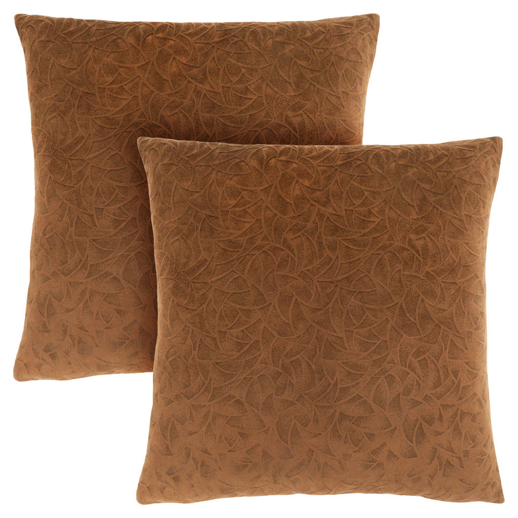 Set Of Two 18" X 18" Brown Velvet Polyester Floral Zippered Pillow