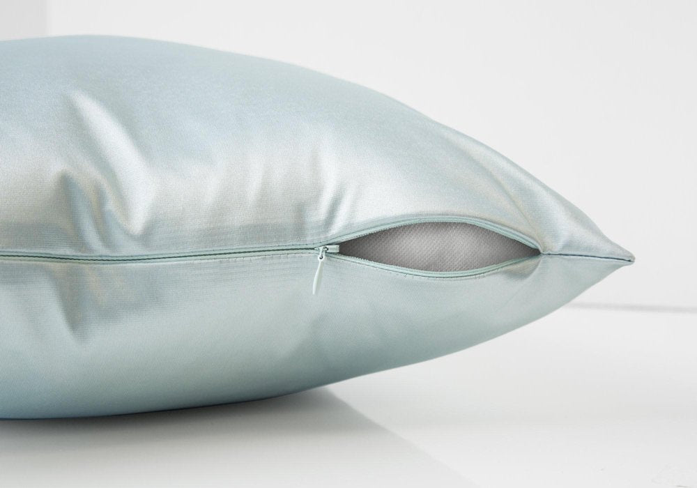 Set of Two 18" Mint Green Satin Throw Pillows — view 6