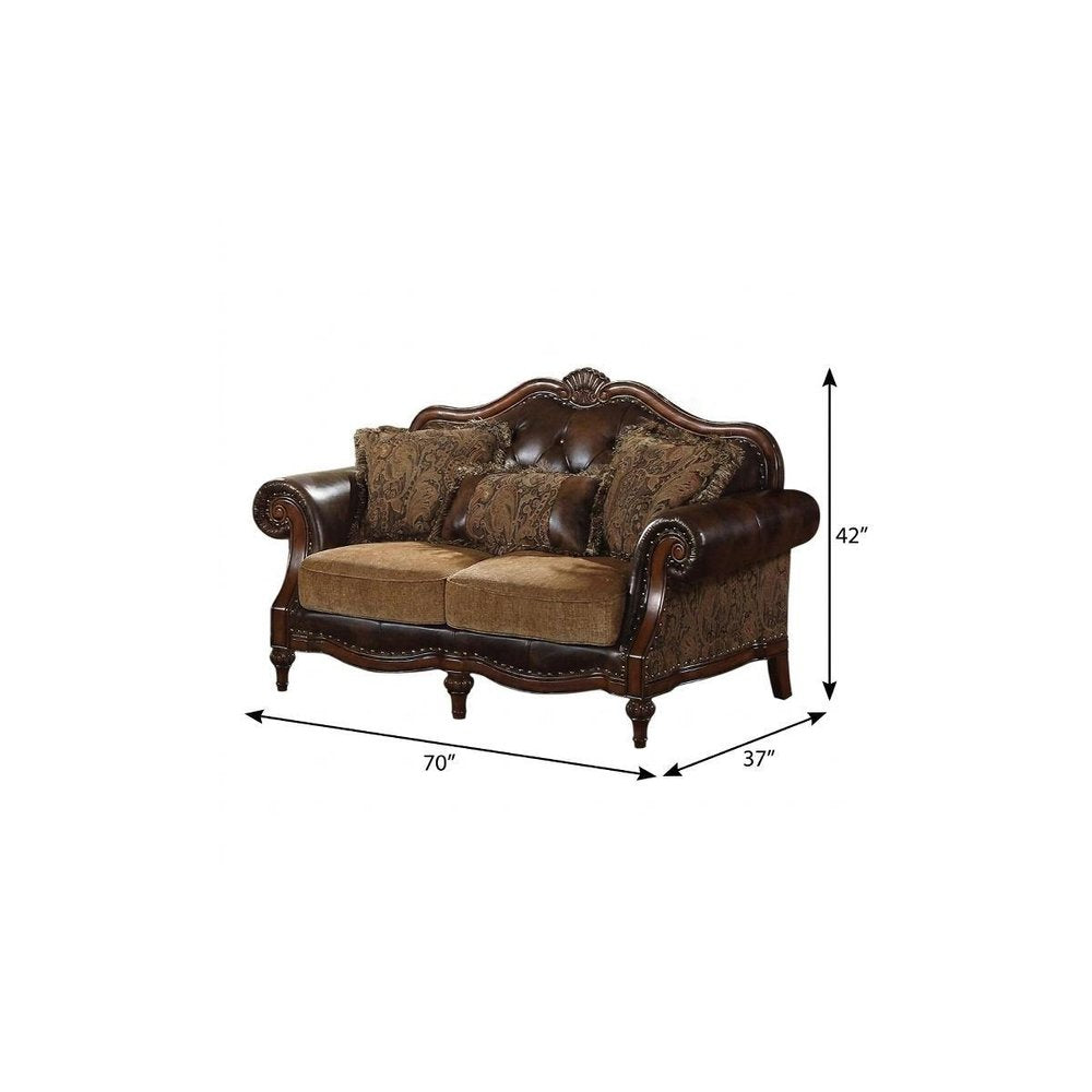 70" Brown Faux Leather Chesterfield Loveseat — view 2