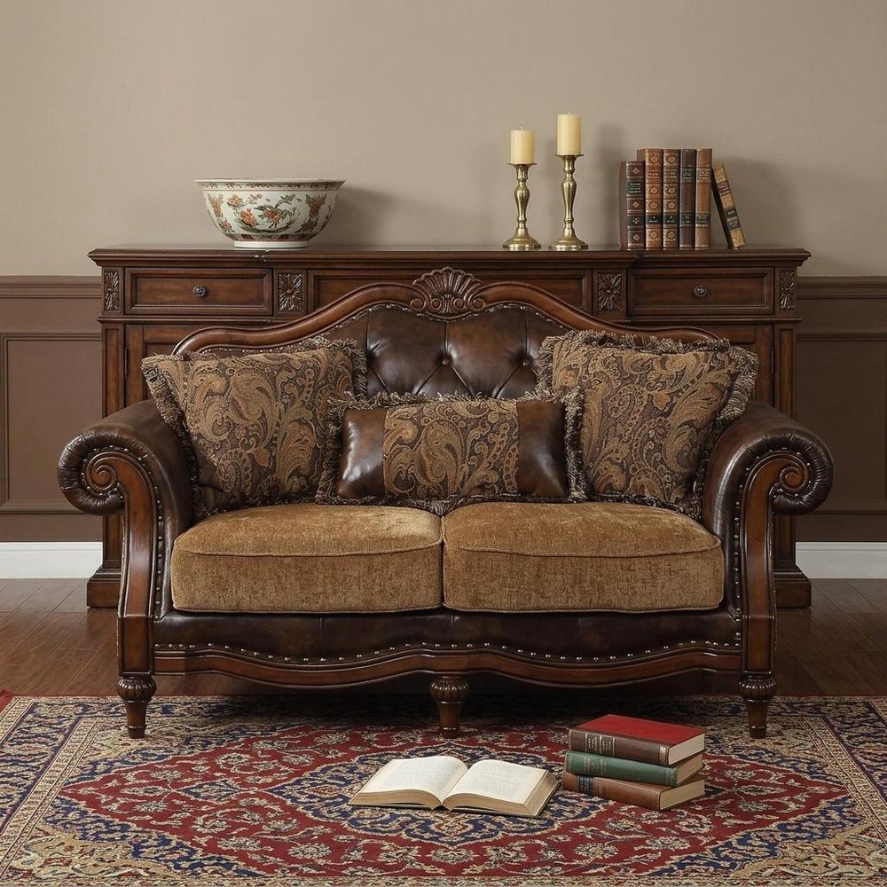 70" Brown Faux Leather Chesterfield Loveseat — view 3