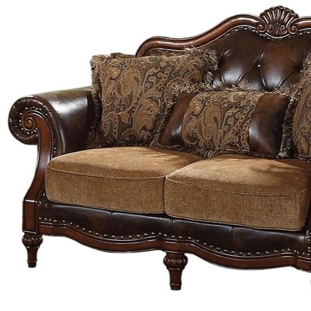 70" Brown Faux Leather Chesterfield Loveseat — view 4