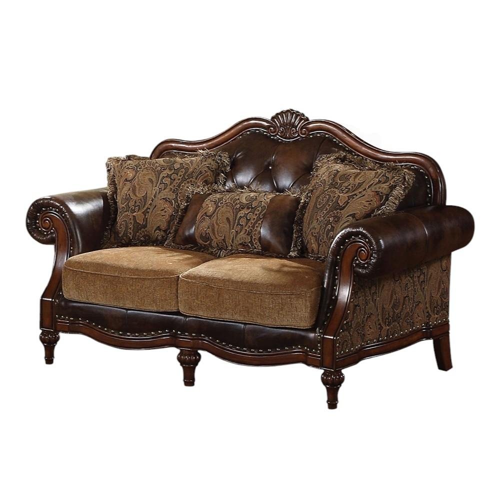 70" Brown Faux Leather Chesterfield Loveseat — view 1