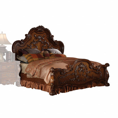 72" X 91" X 72" Cherry Oak Wood Poly Resin Queen Bed - FurniFindUSA