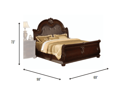 72" X 91" X 72" Cherry Oak Wood Poly Resin Queen Bed - FurniFindUSA