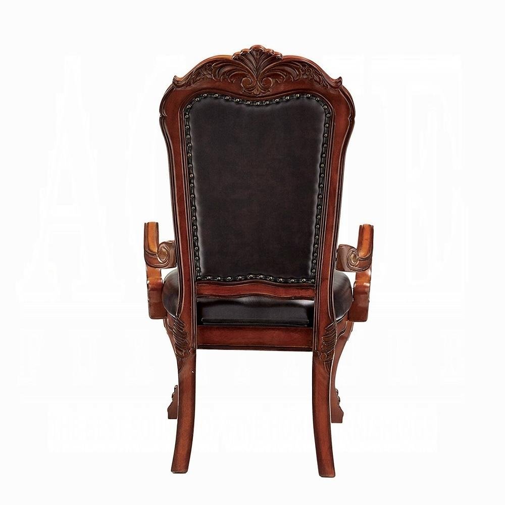 Set of Two Brown Upholstered Faux Leather Queen Anne Back Dining Arm Chairs HomeRoots