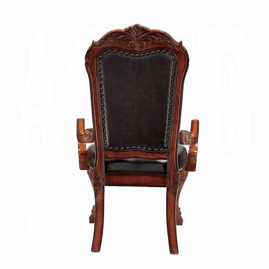 Set of Two Brown Upholstered Faux Leather Queen Anne Back Dining Arm Chairs HomeRoots