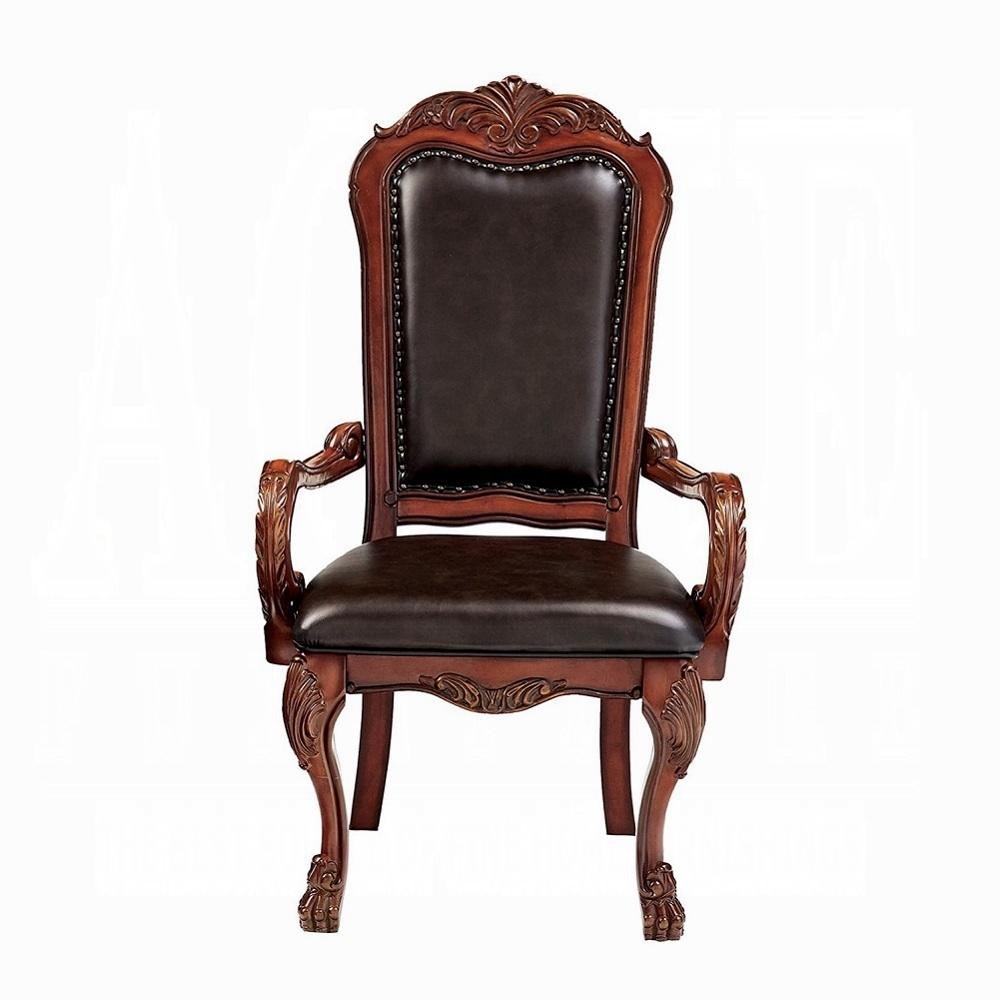 Set of Two Brown Upholstered Faux Leather Queen Anne Back Dining Arm Chairs HomeRoots