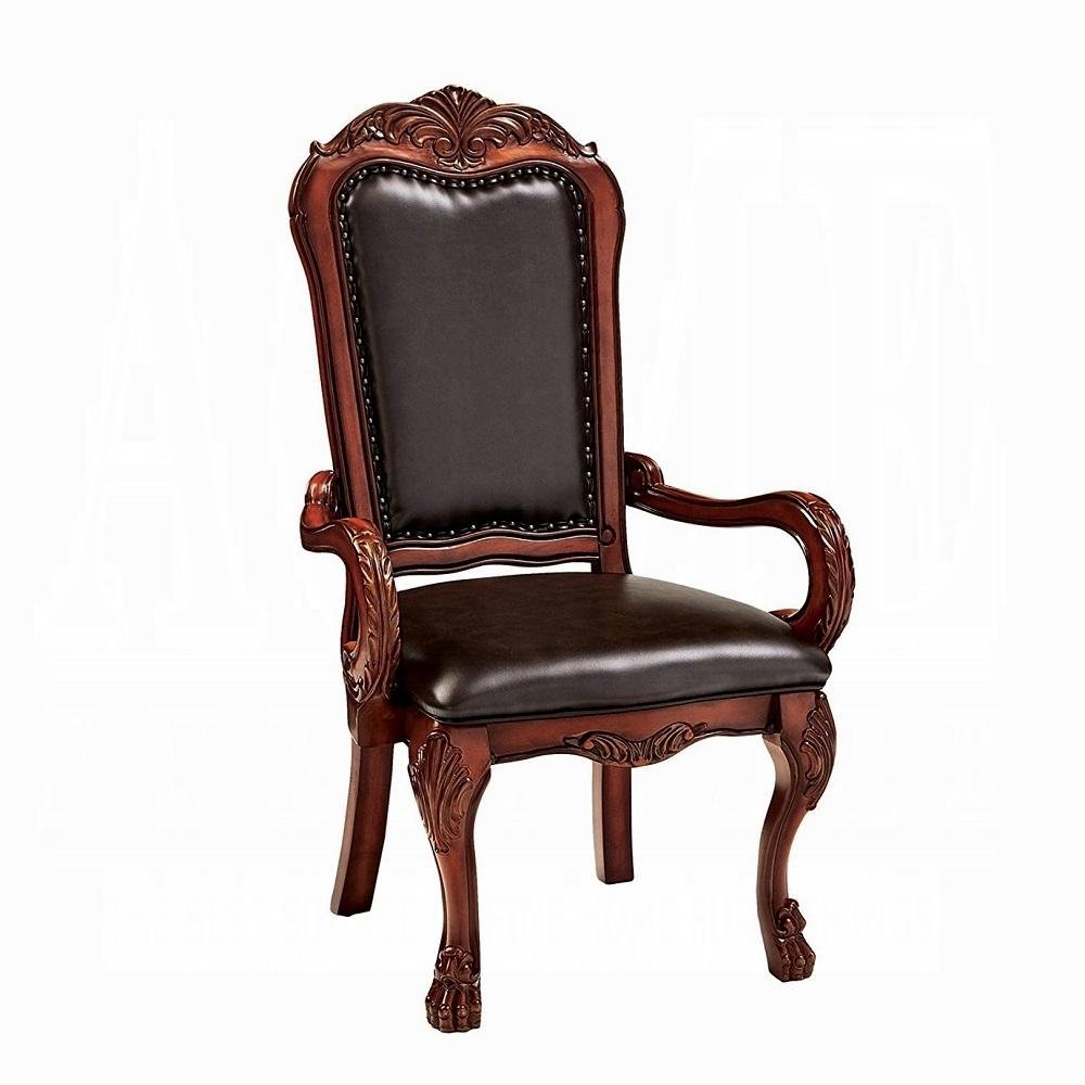 Set of Two Brown Upholstered Faux Leather Queen Anne Back Dining Arm Chairs HomeRoots