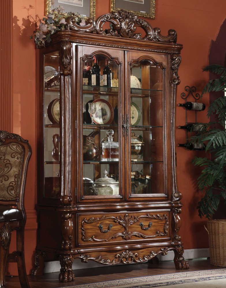 20" X 51" X 89" Cherry Oak Wood Poly Resin Glass Curio Cabinet HomeRoots