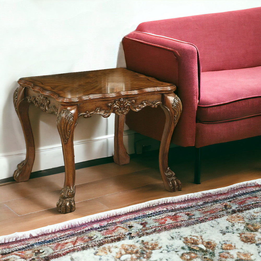 24" Cherry Oak And Brown Solid Wood End Table