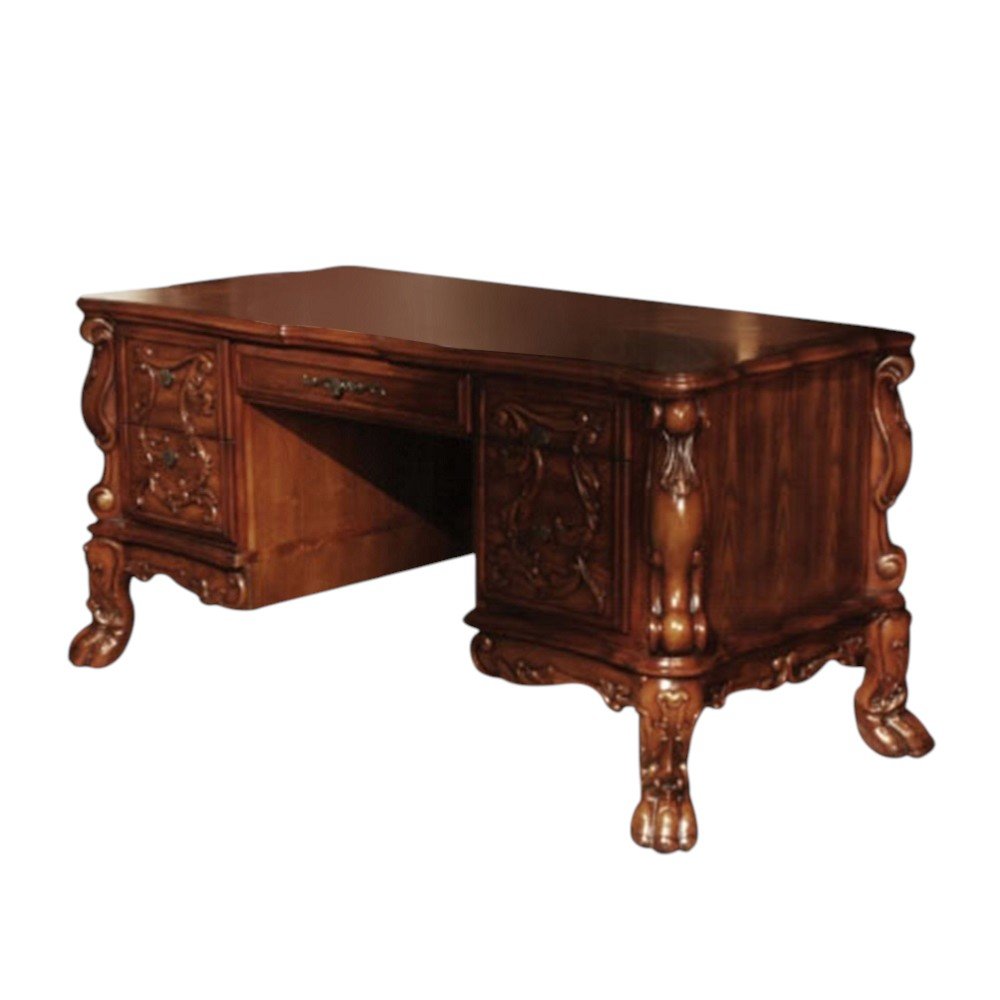 72" Brick Red Solid Manufactured Wood and Solid Wood Executive Desk With Five Drawers — view 4