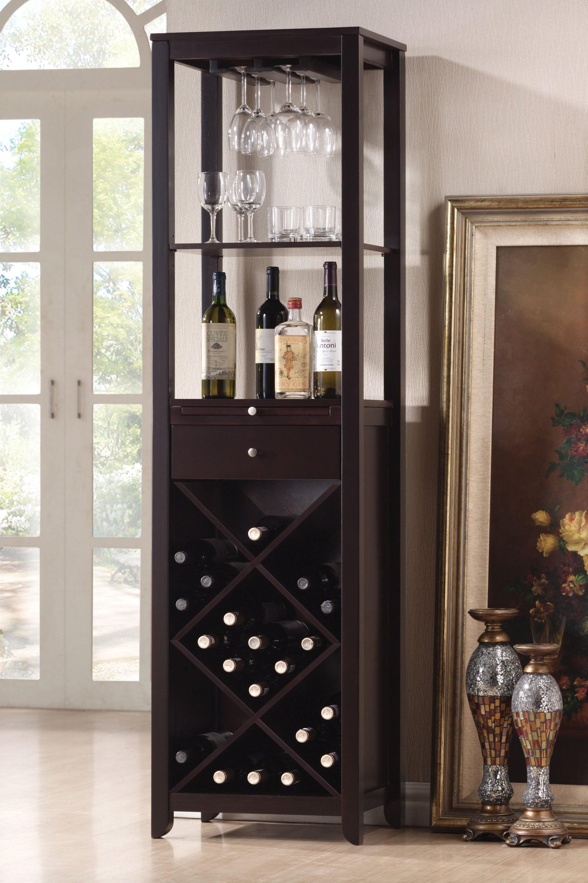 Modern Style Umber Finish Wood Wine Cabinet - FurniFindUSA
